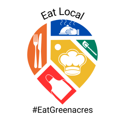 Multicolored location pin with restaurant icons